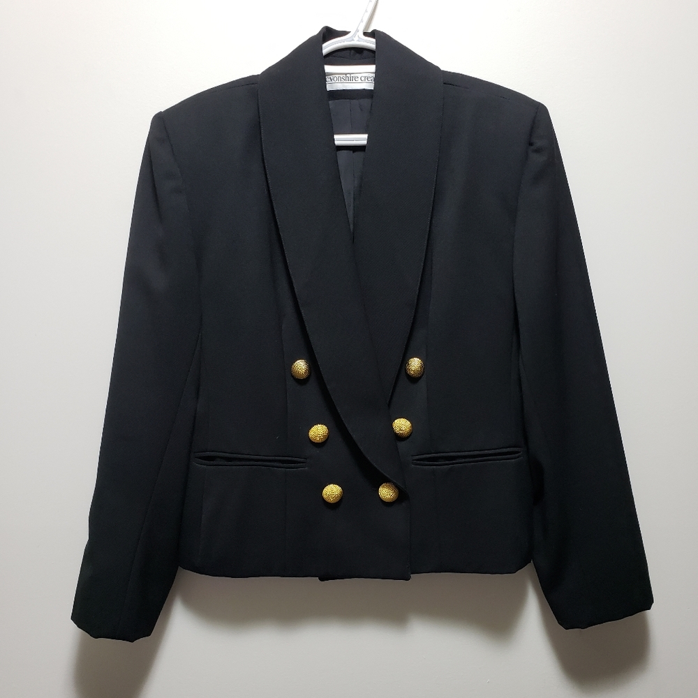 Devonshire Cream Military Black Double Breast Dress Blazer UK 10